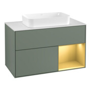 V&B Meuble sous lavabo avec plan de toilette blanc Finion 100x60,3 cm, tiroir droite, poignée métal laqué