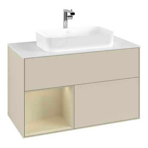 V&B Meuble sous lavabo avec plan de toilette blanc Finion 100x60,3cm, côté gauche, finition laquée grise