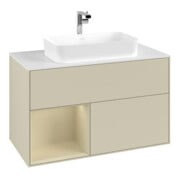 V&B Meuble sous lavabo avec plan de toilette blanc Finion 100x60,3cm, côté gauche, finition laquée grise-3
