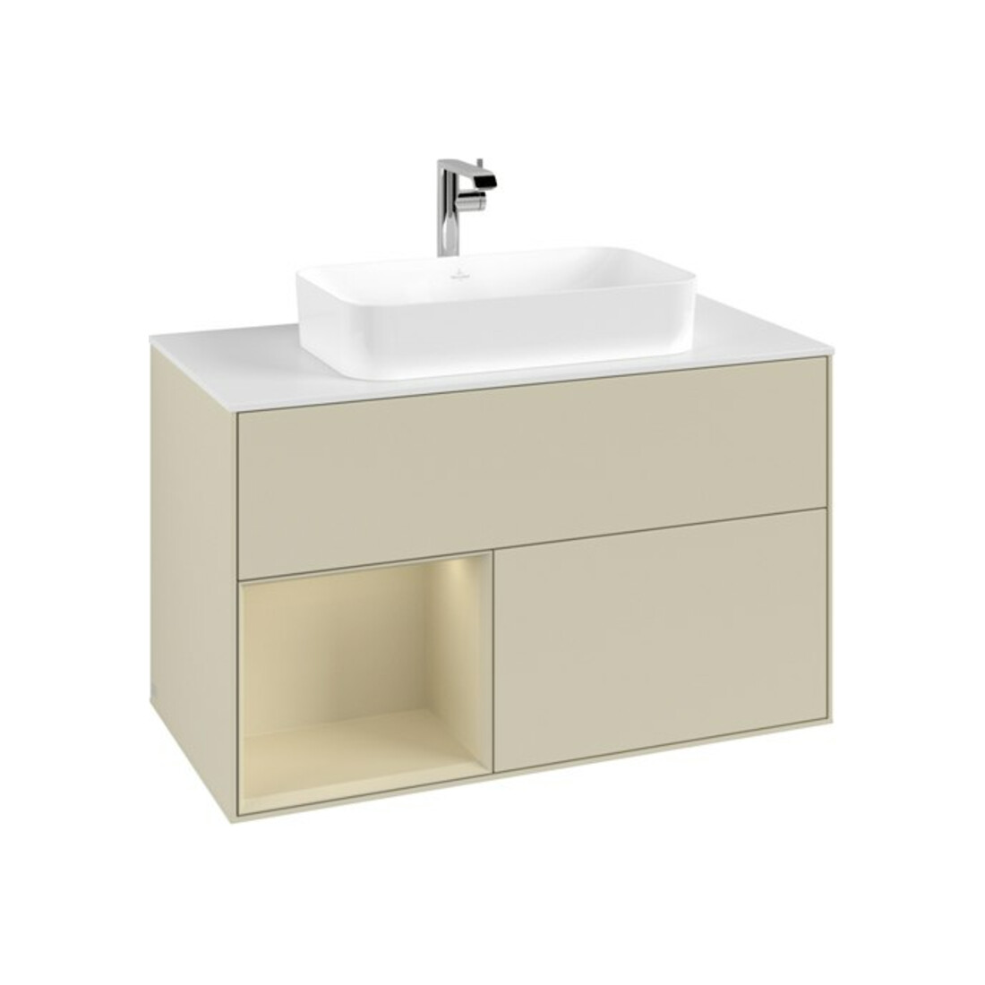 V&B Meuble sous lavabo avec plan de toilette blanc Finion 100x60,3cm, côté gauche, finition laquée grise
