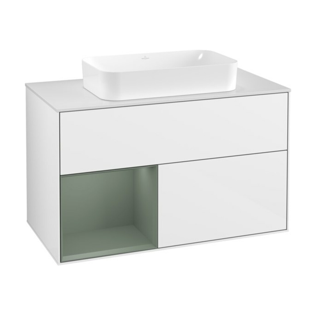 V&B Meuble sous lavabo avec plan de toilette blanc Finion 100x60,3cm, côté gauche, huile avec laque blanche brillante