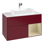 V&B Meuble sous lavabo avec plan de toilette blanc Finion 100x60,3cm, étagère droite, tiroir moyen, laqué, Peo mat