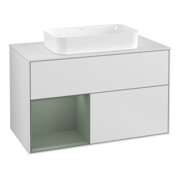 V&B Meuble sous lavabo avec plan de toilette blanc Finion 100x60,3cm, étagère gauche, huilé, laqué blanc