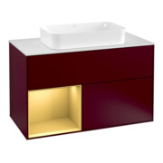 V&B Meuble sous lavabo avec plan de toilette blanc Finion 100x60,3cm, étagère gauche or mat, Peony mat