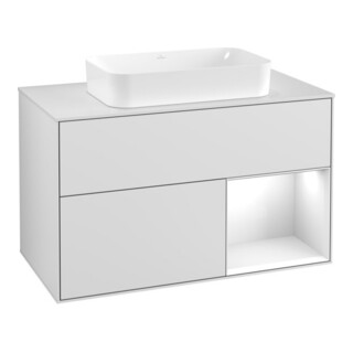 V&B Meuble sous lavabo avec plan de toilette blanc Finion 100x60,3cm, Rg Droit brillant blanc Lacqué, blanc mat Lacqué