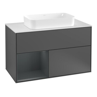V&B Meuble sous lavabo avec plan de toilette blanc Finion 100x60,3cm, Rg l md b m Lac, Anthrac. m