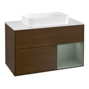 V&B Meuble sous lavabo avec plan de toilette blanc Finion 100x60,3cm, tiroir à droite huilé avec laque, noyer veinée