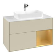 V&B Meuble sous lavabo avec plan de toilette blanc Finion 100x60,3cm, tiroir droit, poignée argent, laqué mat