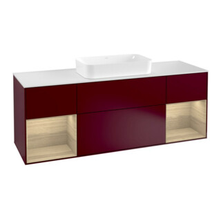 V&B Meuble sous lavabo avec plan de toilette blanc Finion 160x60,3 cm, étagère placage chêne, Peony mat