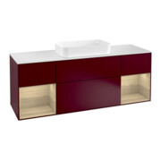 V&B Meuble sous lavabo avec plan de toilette blanc Finion 160x60,3 cm, étagère placage chêne, Peony mat