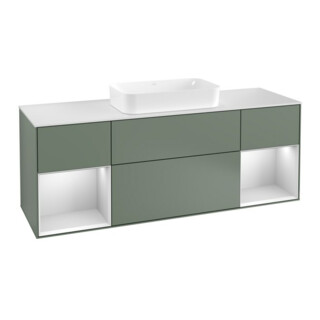 V&B Meuble sous lavabo avec plan de toilette blanc Finion 160x60 cm, étagère blanche laquée, poignée laquée