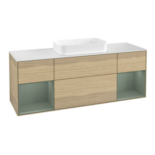 V&B Meuble sous lavabo avec plan de toilette blanc Finion 160x60 cm, étagère huilée, placage chêne laqué