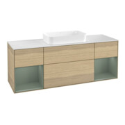 V&B Meuble sous lavabo avec plan de toilette blanc Finion 160x60 cm, étagère huilée, placage chêne laqué