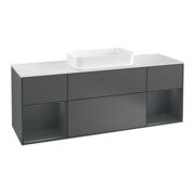 V&B Meuble sous-lavabo avec plan de toilette blanc Finion 160x60 cm, étagère médiane avec laque, anthracite mat-1