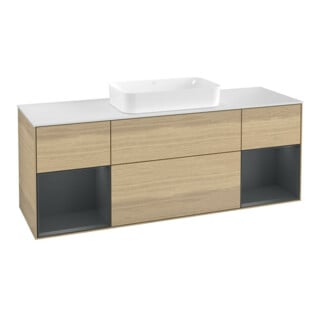 V&B Meuble sous lavabo avec plan de toilette blanc Finion 160x60 cm, étagère médium laqué, placage chêne