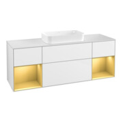 V&B Meuble sous lavabo avec plan de toilette blanc Finion 160x60 cm, étagère or avec laque blanche brillante