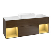 V&B Meuble sous lavabo avec plan de toilette blanc Finion 160x60 cm, étagère or avec placage noyer