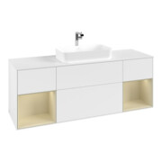 V&B Meuble sous-lavabo avec plan de toilette blanc Finion 160x60cm, étagère argent, laqué blanc-4