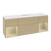 V&B Meuble sous lavabo avec plan de toilette blanc Finion 160x60cm, étagère argent, placage chêne-3