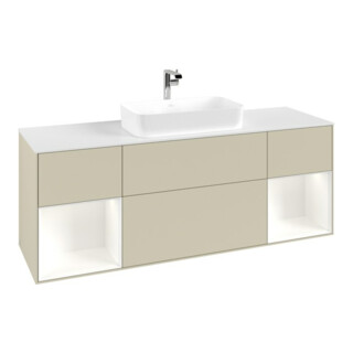 V&B Meuble sous lavabo avec plan de toilette blanc Finion 160x60cm, étagère blanche laquée, poignée grise laquée