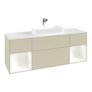 V&B Meuble sous lavabo avec plan de toilette blanc Finion 160x60cm, étagère blanche laquée, poignée grise laquée