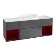 V&B Meuble sous lavabo avec plan de toilette blanc Finion 160x60cm, étagère Peo en laque, anthracite mat