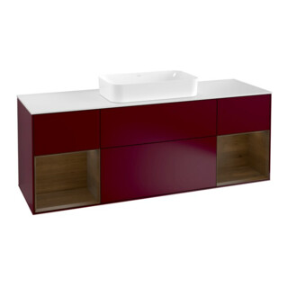 V&B Meuble sous lavabo avec plan de toilette blanc Finion 160x60cm, Noyer placage, Pivoine mat