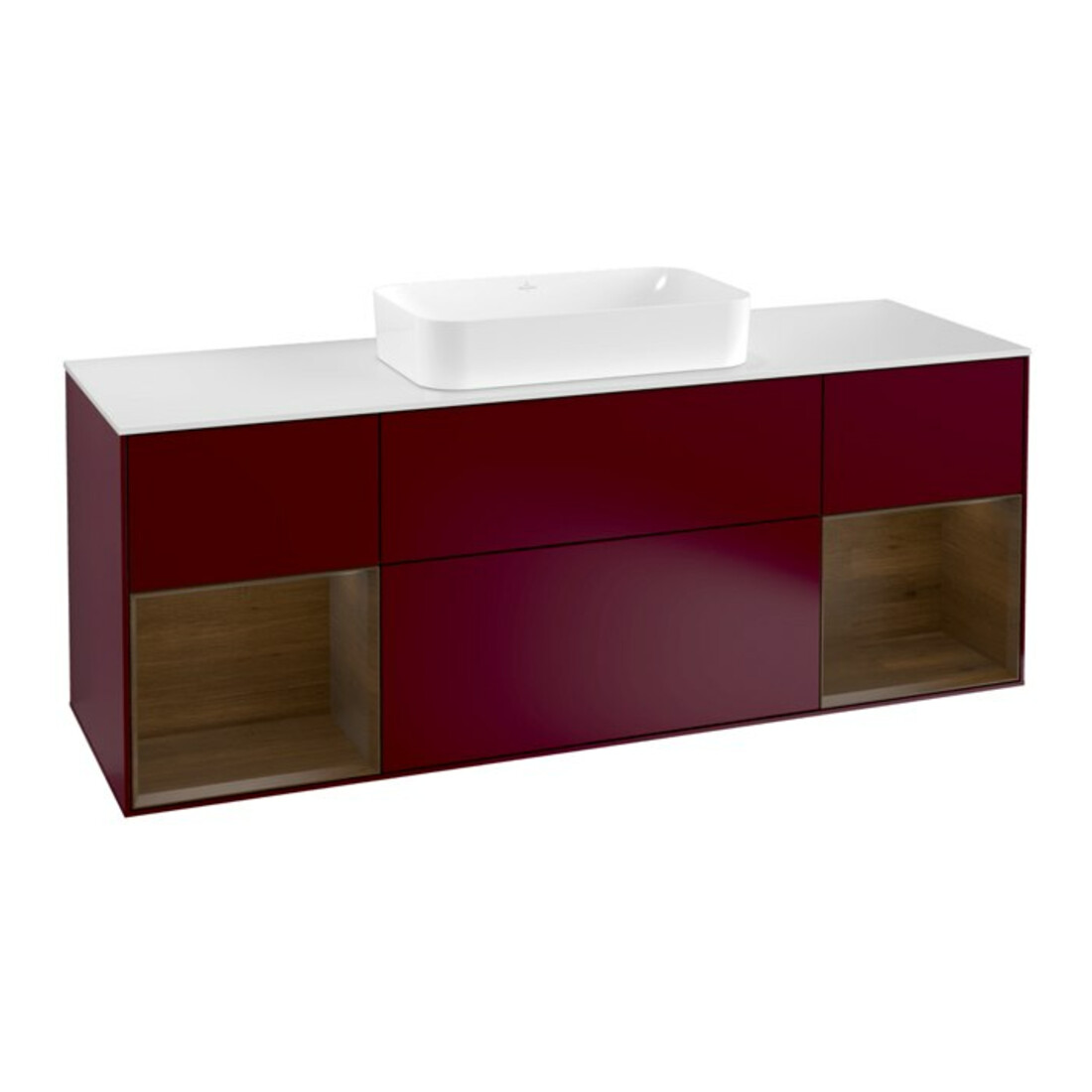 V&B Meuble sous lavabo avec plan de toilette blanc Finion 160x60cm, Noyer placage, Pivoine mat