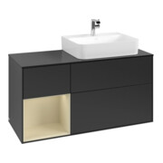 V&B Meuble sous lavabo avec plan de toilette, bleu brillant, Finion 120 cm, étagère gauche, laqué bleu moyen