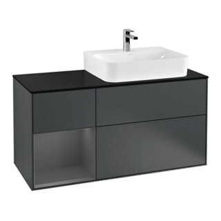 V&B Meuble sous lavabo avec plan de toilette, bleu clair, Finion 120 cm, étagère gauche, anthracite, avec bleu, avec laque
