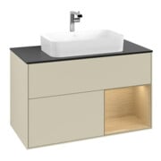V&B Meuble sous lavabo avec plan de toilette bleu Finion 100x60,3 cm, étagère droite, finition laquée grise