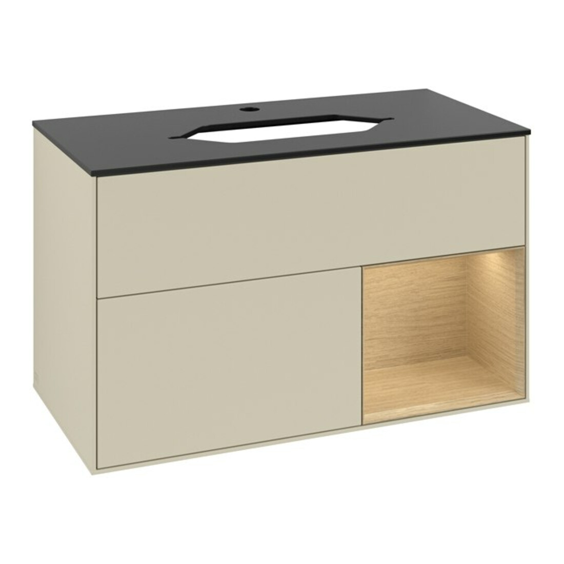 V&B Meuble sous lavabo avec plan de toilette bleu Finion 100x60,3 cm, étagère droite, finition laquée grise