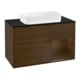 V&B Meuble sous-lavabo avec plan de toilette bleu Finion 100x60,3 cm, tiroir à droite, placage noyer-1