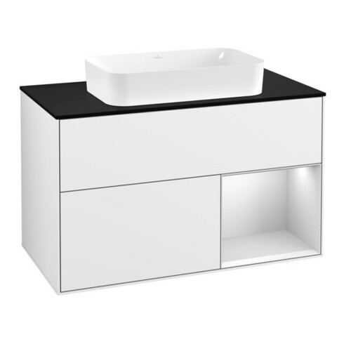 V&B Meuble sous lavabo avec plan de toilette bleu Finion 100x60,3cm, côté droit blanc mat avec laque blanche brillante