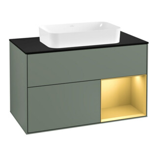 V&B Meuble sous lavabo avec plan de toilette bleu Finion 100x60,3cm, étagère réglable, huile et laque