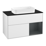 V&B Meuble sous-lavabo avec plan de toilette bleu Finion 100x60,3cm, laqué brillant blanc