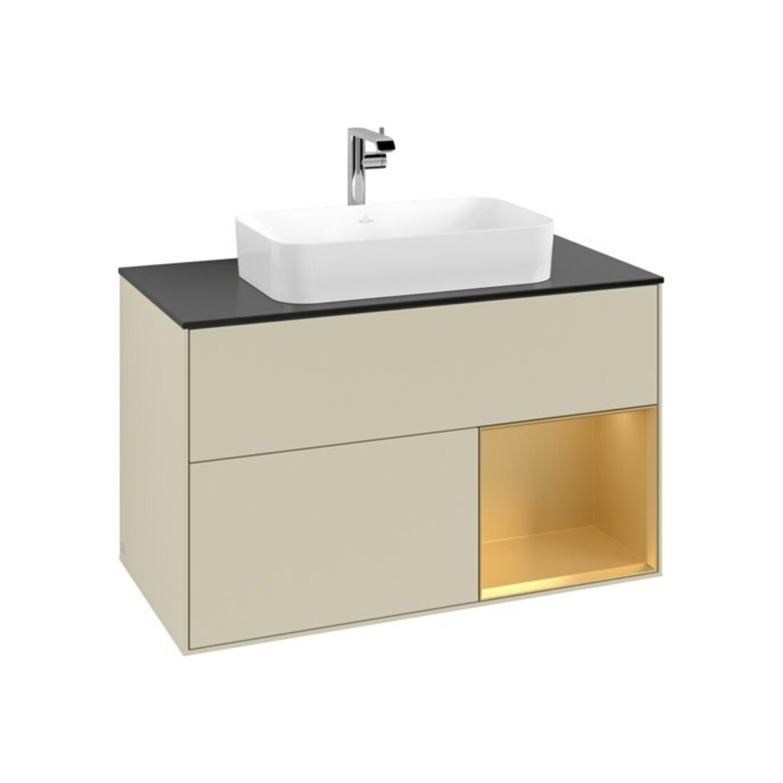 V&B Meuble sous lavabo avec plan de toilette bleu Finion 100x60,3cm, tiroir à droite, poignée en aluminium laqué gris
