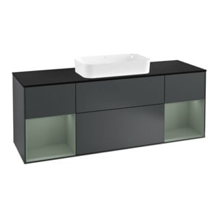 V&B Meuble sous lavabo avec plan de toilette bleu Finion 160x60 cm, étagère huile avec laque, avec bleu avec laque
