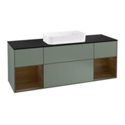 V&B Meuble sous lavabo avec plan de toilette bleu Finion 160x60cm, étagère noyer, laque mate huilée