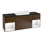 V&B Meuble sous-lavabo avec plan de toilette bleu Finion 160x60cm, rég. blanc brillant, placage noyer