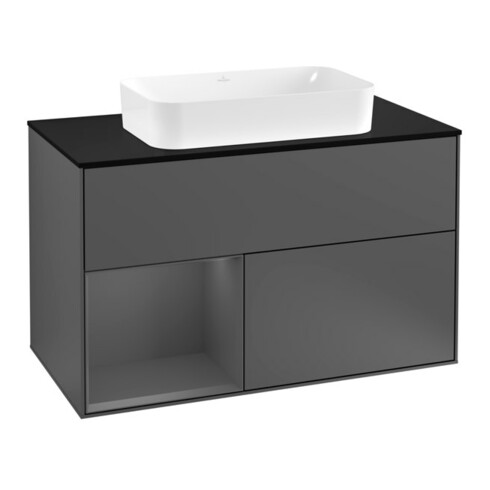 V&B Meuble sous lavabo avec plan de toilette bleu m Finion 100x60,3 cm, côté gauche anthracite m, anthracite m