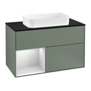 V&B Meuble sous-lavabo avec plan de toilette bleu m Finion 100x60,3 cm, étagère gauche blanc m laque, huile m laque