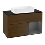 V&B Meuble sous-lavabo avec plan de toilette bleu m Finion 100x60,3cm, étagère droite anthracite m, veinage noyer