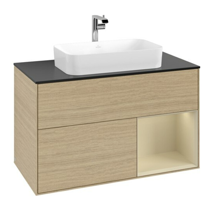 V&B Meuble sous lavabo avec plan de toilette bleu m Finion 100x60,3cm, étagère droite gauche m laqué, Oa ven