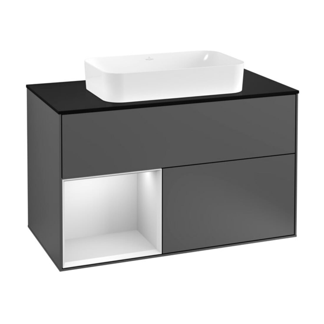 V&B Meuble sous lavabo avec plan de toilette bleu m Finion 100x60,3cm, étagère gauche blanc m laque, anthracite m
