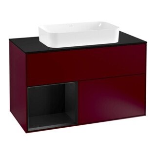 V&B Meuble sous lavabo avec plan de toilette bleu m Finion 100x60,3cm, étagère gauche bleu m Lac, Peony mat