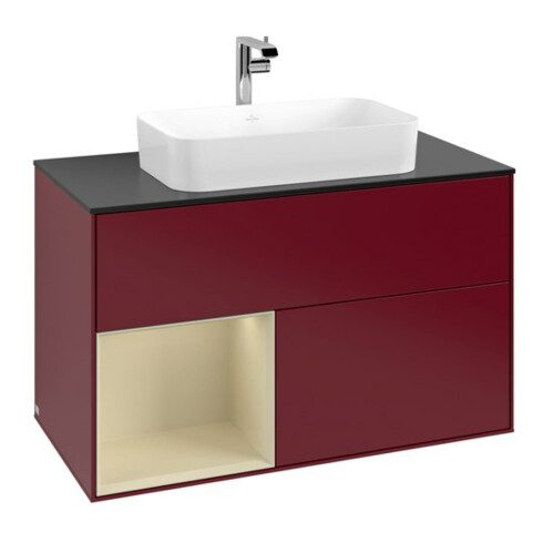 V&B Meuble sous lavabo avec plan de toilette bleu m Finion 100x60,3cm, étagère gauche droite Gr m Lac, Peo Mat