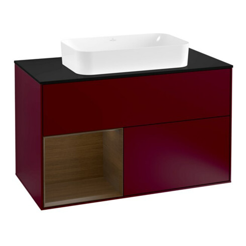 V&B Meuble sous-lavabo avec plan de toilette bleu m Finion 100x60,3cm, étagère gauche, Peony mat