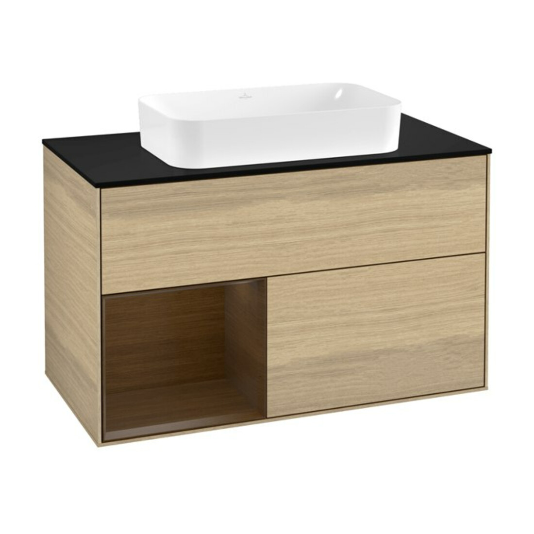 V&B Meuble sous lavabo avec plan de toilette bleu m Finion 100x60,3cm, étagère gauche placage chêne