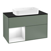 V&B Meuble sous lavabo avec plan de toilette bleu m Finion 100x60,3cm, Rg l glo blc laq, oli. m laq